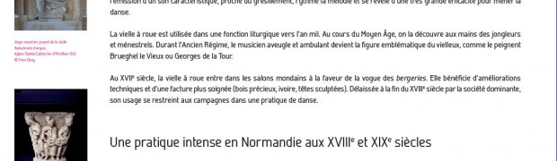 expositions:
Chanter, jouer, danser... Traditions musicales en Normandie (XVIIIème - XXème siècles):
chanter jouer danser p06 la vielle ÃƒÂ  roue